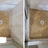 an image of a leaking shower with excessive mold growth and signs of multiple repair attempts